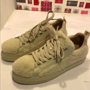 Chloe Lavern Cream Shearling Leather Sneakers